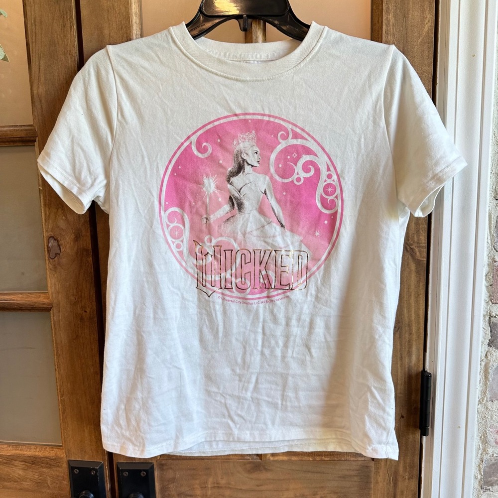 Abercrombie Kids Wicked Glinda Graphic Tee Kids Size 11/12 White Rose Gold Foil